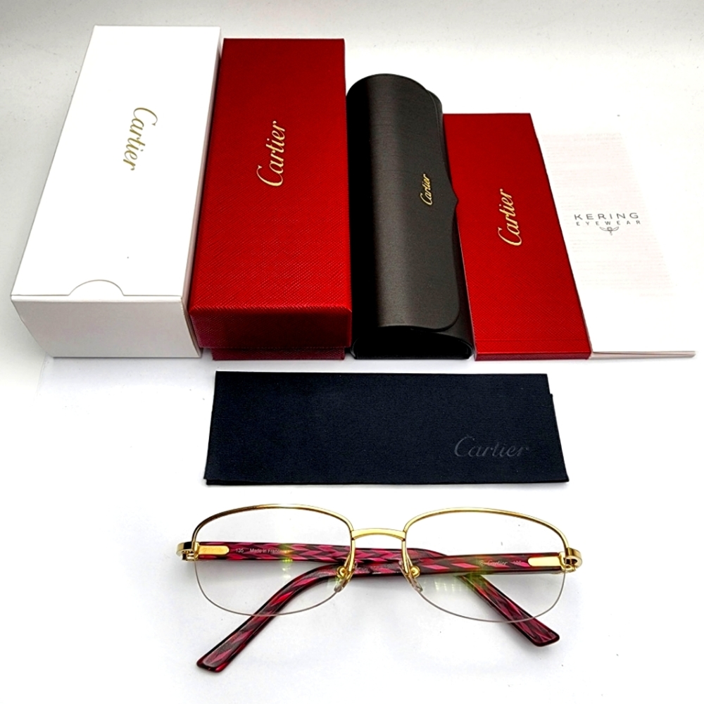 Authentic Cartier Half-Rim Pink Pattern Glasses